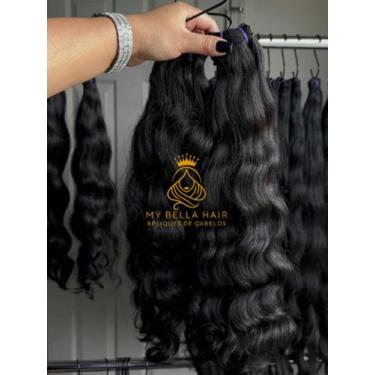 Imagem de Aplique de Cabelo Fibra Russa Tela Semi Humano Natural 60cm Ondulado P