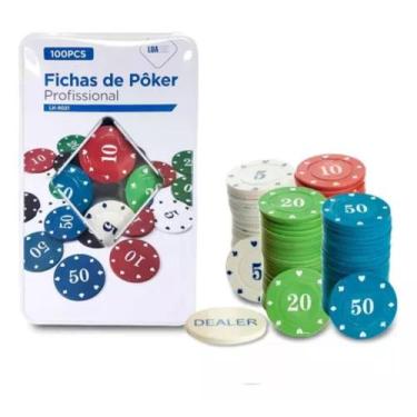 Imagem de Fichas De Poker Profissional 100 Pçs C/ Dealer C/ Numeração - Luatek