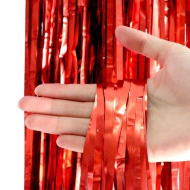 Imagem de Cortina Metalizada 2mx1m Painel Fitas Franja Decoração Natalina Natal 