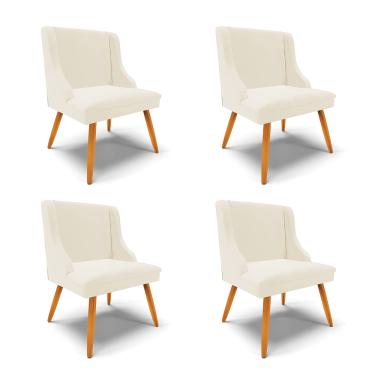 Imagem de Kit 04 Cadeiras de Jantar Liz Veludo Bege Pés Palito Castanho - D'Rossi
