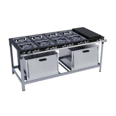 Imagem de Fogão Industrial 8 bocas 30X30 com Chapa e 2 Fornos Luxo Metalmaq