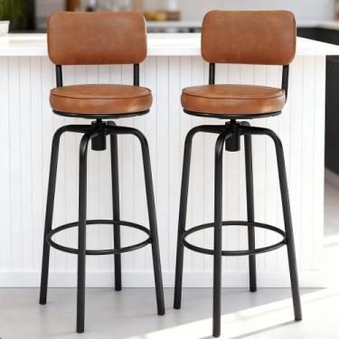 Imagem de Kit 2 Banquetas Giratórias Alta Montada Para Cozinha de Aço Estofada M