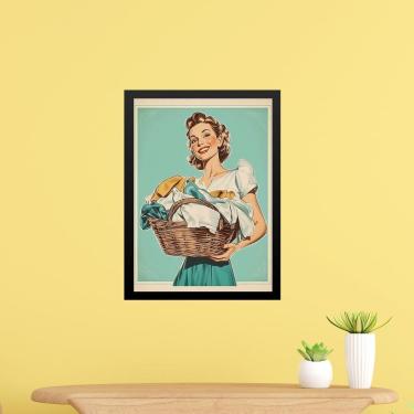 Imagem de Quadro Decorativo Lavanderia Retrô Pin Up Girl 33X24Cm Vidro