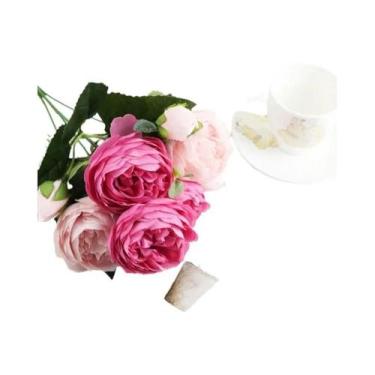 Imagem de Buquê De Rosas De Seda Peônia Flores Artificiais Para Decoração De Cas