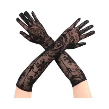 Imagem de Luvas Curtas Transparentes De Renda Rosa Sexy Para Mulheres, Para Hall