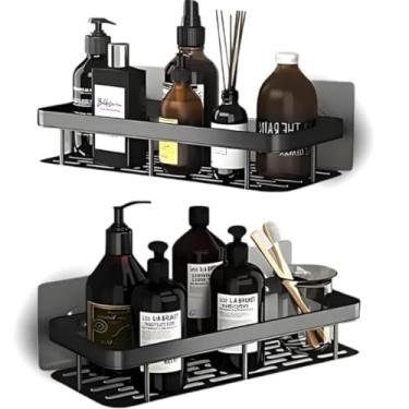Imagem de Kit 2 Prateleiras Para Banheiro Porta Shampoo Sabonete Nicho Organizador Lavanderia Box Com Adesivo Sem Furar Parede Premium (Preto)
