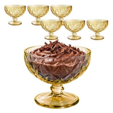 Imagem de Jogo 6 Taças De Vidro Ambar Sobremesa Diamante Sorvete Açai Luxo 400ml