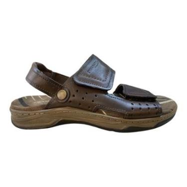 Imagem de Sandalia Masculino Pegada Conforto Couro Calce Fácil Auto Colante 132254-03 marrom-Masculino