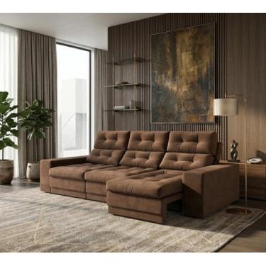 Imagem de Sofá 3 Lugares Retrátil e Reclinável Baden Suede Marrom - Mobly