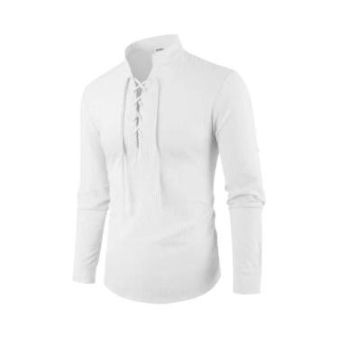 Imagem de Camiseta Masculina Vintage De Manga Longa Com Decote Em V, Algodão E L