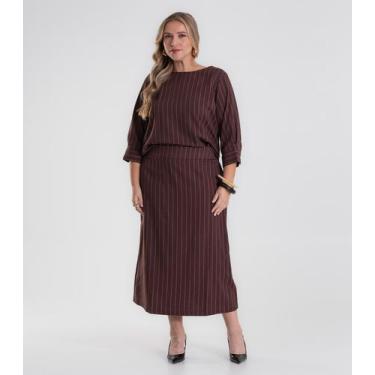 Imagem de Saia Feminina Midi Twill Plus Size Secret Glam Marrom, Plus G3, Marrom