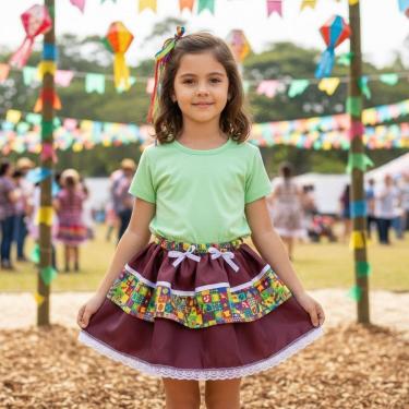 Imagem de Saia Junina Infantil Artesanal Colorida Luxo Fantasia Caipira Festa Junina Arraial