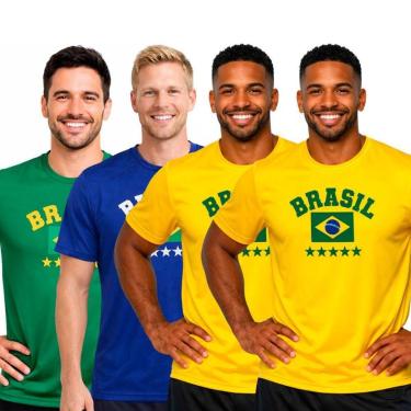 Imagem de Kit 4 Camisetas Manga Curta Masculina Estampa Brasil-Masculino
