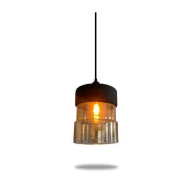 Imagem de Kit 2 Luminária Pendente Vidro Carretel Âmbar Black - - Reduna, Âmbar 
