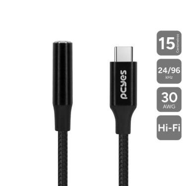 Imagem de Cabo Usb Tipo-c Para P3 Fêmea Hifi - Preto - 15cm - Nylon - P3ucp-15p 