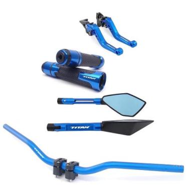 Imagem de Kit Manete Manopla Guidão Retrovisor Titan 125 150 160 Lona Gravado a 