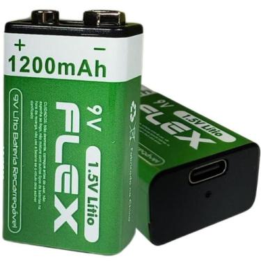 Imagem de Pilha Bateria 9V Recarregável Bateria 1200MAH USB-C BL.C/01 - FLEX