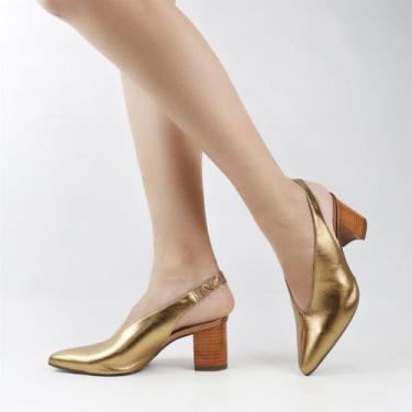 Imagem de Scarpin Salto Bloco Slingback - CARMINA, Bronze, 35