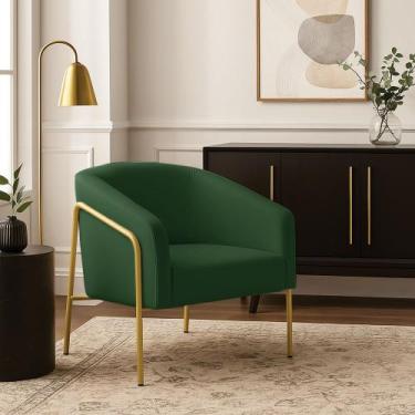 Imagem de Poltrona Sala Industrial Alta Dourado Stella Veludo Verde D03 - D Ross