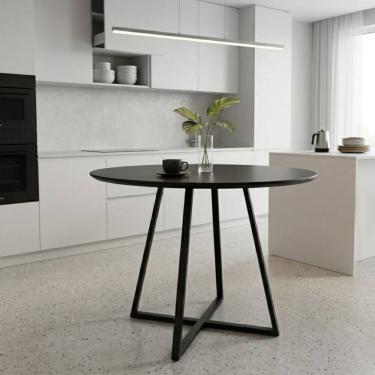 Imagem de Mesa Redonda Preta Com Base De Ferro E Tampo Mdf Laís 110cm