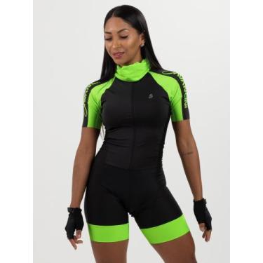 Imagem de Macaquinho De Ciclismo Feminino - Forro GEL - Impulse Verde Neon Black