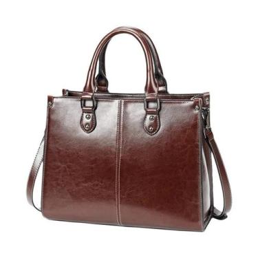 Imagem de Bolsa Feminina Transversal De Couro Genuíno Com Alça Superior Para Esc