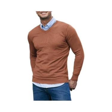 Imagem de Suéter Masculino Slim Fit Com Decote Em V, Tricotado, Leve, Respirável