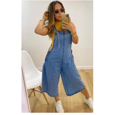 Imagem de Macacão pantacurt jeans claro,com m amarração no ombro - Usar jeans, M
