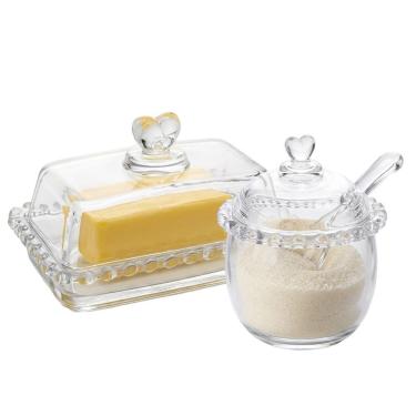 Imagem de Kit Manteigueira com Tampa Coração e Açucareiro com Colher 250ML Cristal Transparente Lyor