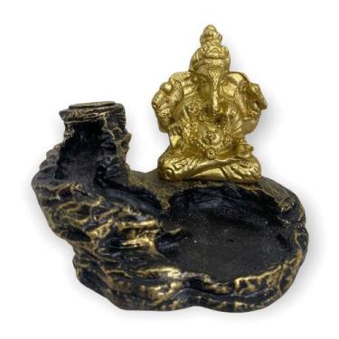 Imagem de Incensário Cascata  Ganesha Dourado Envelhecido 10 Cm - Lua Mistica