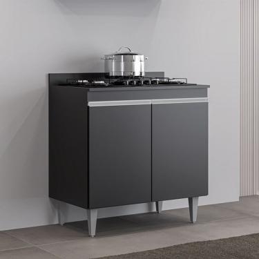 Imagem de Balcão Cooktop Ellen 80cm 2 Portas Preto Maderatto Móveis