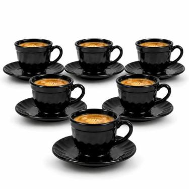 Imagem de Jogo 6 Pçs Com Pires Xicaras 85Ml Preta Canecas Café Chá - EM CASA TEM