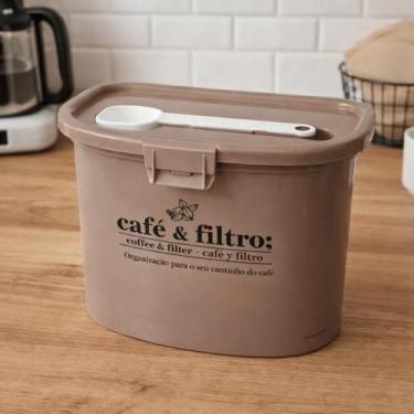 Imagem de Pote Porta Pó de Café e Filtro Tampa Colher Dosadora Retrô Decorado 1,