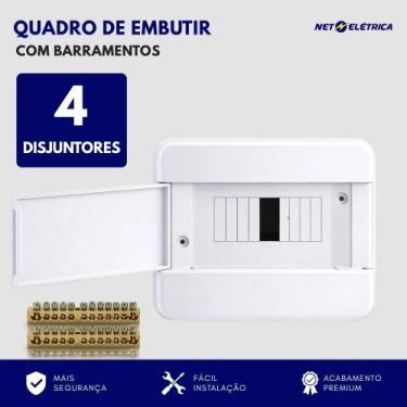 Imagem de Quadro de Distribuição Para 4 Disjuntores Com Barramentos Embutir - Fo