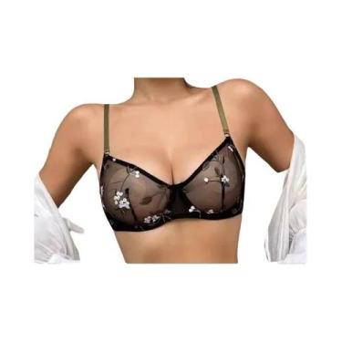 Imagem de Sutiã De Renda Grande Com Bojo, Transparente, Bordado, Confortável, Co
