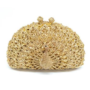 Imagem de Elegante bolsa clutch de cristal para mulheres, bolsa de mão e de pavão, Dourado, Small
