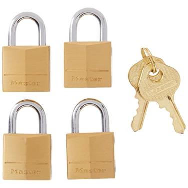 Imagem de Master Lock Cadeado, trava de latão sólido, 1,9 cm de largura, 120Q (pacote com 4 chaves iguais)