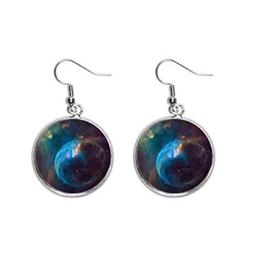 Imagem de Brinco de prata com pingente de auréola azul marrom Planeta Nebulosa Joia feminina