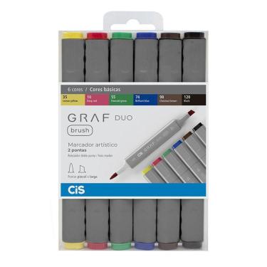 Imagem de Marcador Artístico Brush 6 Cores Básicas Graf Duo Cis