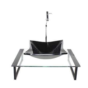 Imagem de KIT CUBA DE VIDRO QUADRADA 10MM COM TAMPO 50CM PRETO E SUPORTE PRETO