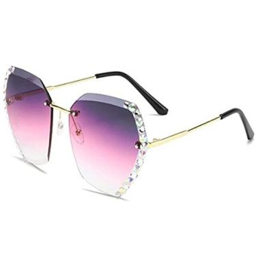 Imagem de Óculos de sol femininos com óculos de diamante, óculos de sol de diamante com óculos de aro, roxo, branco
