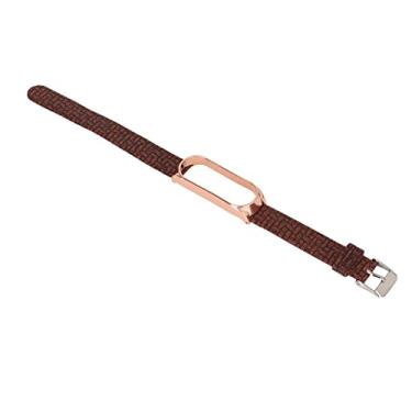 Imagem de Pulseira de relógio inteligente de couro leve, sem costura, precisa e resistente a rasgos para Mi Band 5, marrom dourado