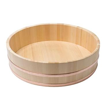 Imagem de JapanBargain 4595, Tigela de madeira japonesa para sushi e arroz Hangiri para sushi, restaurante, sushi, Oke, Sawara, cipreste, madeira, 33 cm de diâmetro, feita no Japão (33 cm)