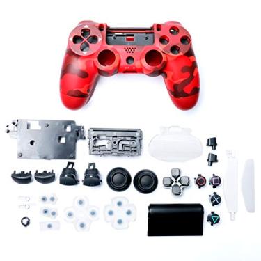 Imagem de Capa de plástico para controle de jogo com conjunto de substituição de botões para Sony Playstation 4 Slim JDM-040, vermelho camuflado