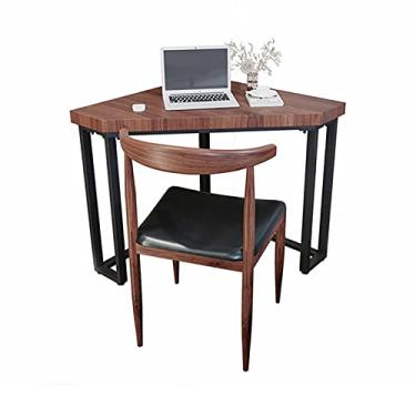 Imagem de Mesa de computador de estudo mesa triangular mesa de canto de pinho em casa mesa de canto de estilo simples, moldura de metal estável com almofada de pés ajustáveis, mesa de escritório em casa marrom retrô (tamanho : 1,0 metros)