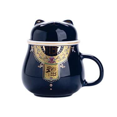 Imagem de oriarmcha Xícara de chá de porcelana com infusor e tampa, caneca coador de chá de cerâmica para chá de folhas soltas, café