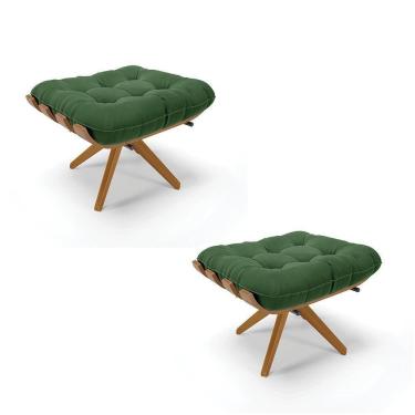 Imagem de Kit 02 Puffs Giratório Suede Base Madeira - D`rossi Verde
