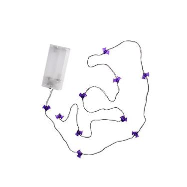 Imagem de Cordão de Luzes LED Halloween 10 Morcegos Roxo Decoração Festa Pilha