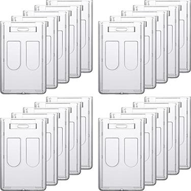 Imagem de Porta-crachá vertical de plástico rígido rígido, acesso à identidade, 20 unidades, porta-crachá de identificação de 2 lados, porta-crachá de plástico transparente, protetor de cartão de crédito