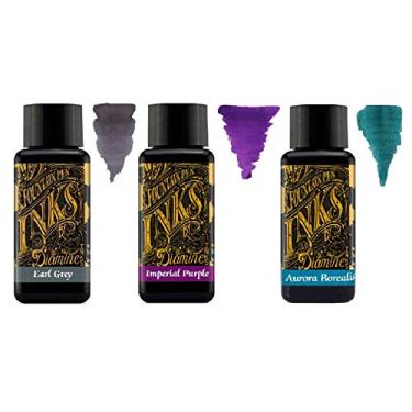 Imagem de Tinta para caneta-tinteiro Diamine - 30 ml - Pacote com 3 - Earl Grey & Imperial Roxo e Aurora Borealis
